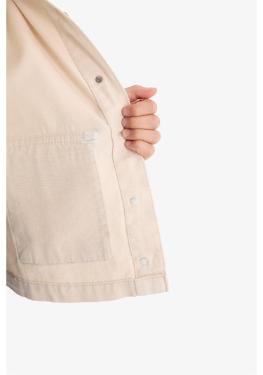 Defacto Kız Çocuk Okul Kontrast Yakalı Gabardin Ceket F7518a825aubg74 Bej