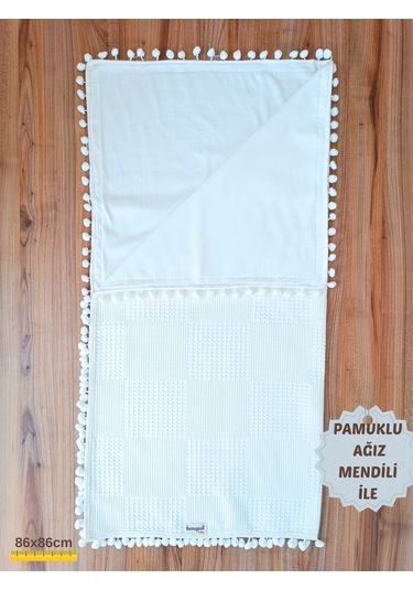 S.kahve Kız Erkek Bebek Battaniyesi Pike %100 Pamuklu Doğal Organik Uyku Çift Taraflı Örtü 86x86cm Btn10248 Ekru