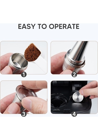 Fastbuy Paslanmaz Çelik Yeniden Kullanılabilir 4g Kahve Kapsülü - Instant Multi-pod 68 Mb Uyumlu Gümüş Gümüş