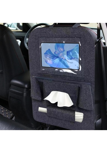 Glanz Araç Koltuk Arkası Organizer Koyu Gri Oto Tablet Telefon Tutucu Araba İçi Düzenleyici