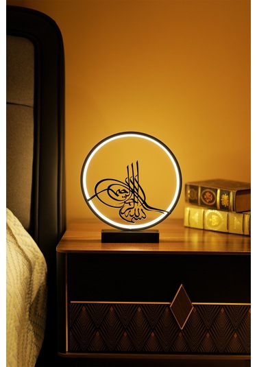 Led Işıklı Tuğra Figürlü Metal Masa Ve Gece Lambası Osmanlı Temalı Dekoratif Aydınlatma Tuğra