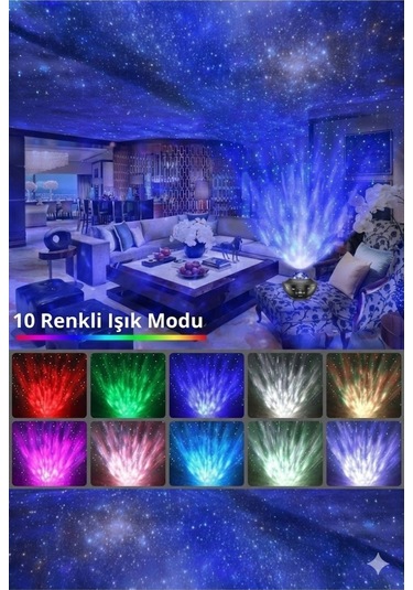 Durukar Galaksi Yıldız Projektörü Ve Bluetooth Hoparlör 10 Renk Modlu Okyanus Dalgalı Gece & Disko Lambası