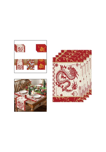 Suntek Çin Yeni Yılı Placemats 4 Adet Yer Kırmızı-beyaz Kırmızı Beyaz Kırmızı - Beyaz