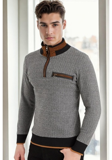 1039 Dewberry Erkek Sweatshırt-açık Desenli Siyah Açık Desenli Siyah