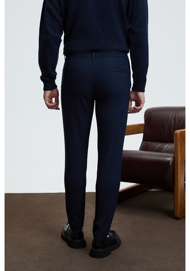 CRUDO Erkek Yanları Ve Arkası Cepli Fermuarlı Regular Fit Dokuma Lacivert Pantolon