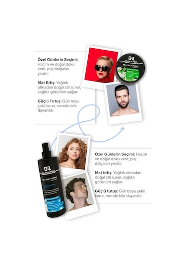 Black Red Saç Sea Salt Deniz Tuzu Saç Spreyi & Seal Salt Paste Saç Şekillendirici Mat Wax 2'li Set