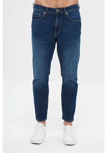 Finn Koyu Mavi Regular Tapered Fermuarlı Jean Pantolon E 4407-008 Koyu Mavi