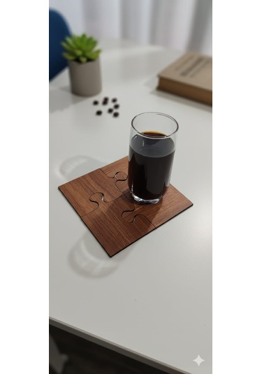 Ahşap Puzzle Bardak Altlığı Seti Ceviz