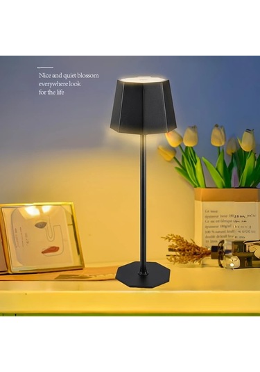 Topshop1 Beyaz Dokunmatik Dimli 8 Köşeli Led Masa Lambası, Usb Şarj, Ayar Çubuğu, Işık Stüdyo Aydınlatma