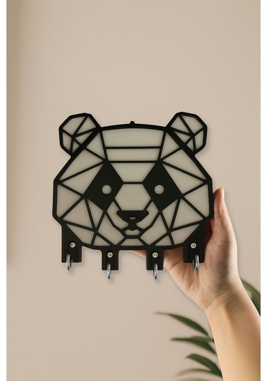 Panda Figürlü Duvar Tipi Anahtarlık Askılığı Siyah - Beyaz