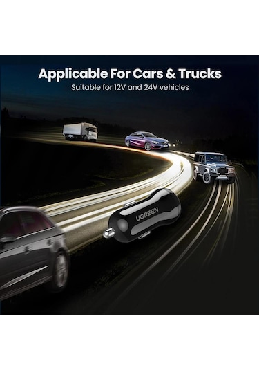 Ugreen Çift Portlu 24W Araç Çakmaklık Hızlı Şarj Cihazı