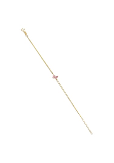 Fiyonk Kuyumculuk 14 Ayar Altın Pembe Mineli Kelebek Bileklik 001