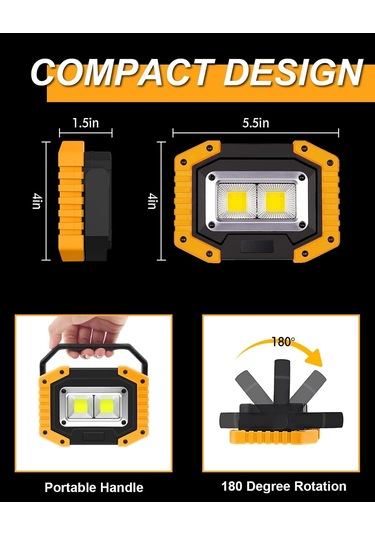 30w Led Çalışma Işığı Şarj Edilebilir Taşınabilir Cob Spot Işığı Süper Güçlü 2000lm Pil Dış Mekan Güvenlik Işığı Usb Su Geçirmez Çok Renkli