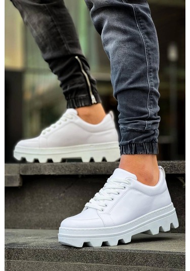 Kb-056 Kuback Beyaz Cilt Beyaz Yüksek Taban Günlük Spor Ayakkabı Beyaz