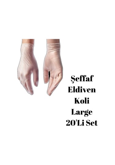 Şeffaf Pudrasız Vinil Muayene Eldiveni Pudrasız 100 Lük Large Koli 20'li Set - 100