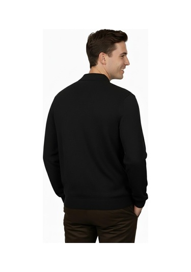 Erkek Regular Fit Polo Yaka Petek Triko Kazak Bgl-st04825 Siyah