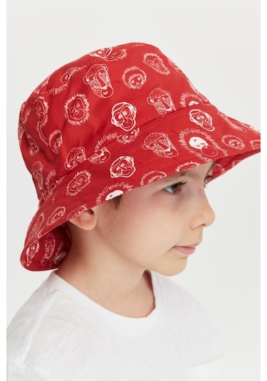 Benitto Kids Erkek Çocuk Desenli Bucket Şapka 7007-kırmızı