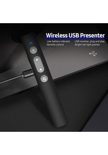 Pazly Kablosuz Sunum Uzaktan Kumandası 2.4ghz Kırmızı Işık Tıklayıcı Şarj Edilebilir