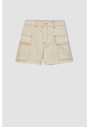 DeFacto Kız Çocuk Jean Şort B4957A824SMER233 Ekru