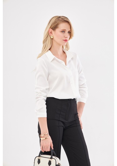 Klasik Saten Gömlek Ekru Ekru