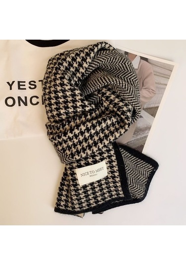 Kadın Sonbahar/kış Binlik Desenli Çift Yüz Eşarp: Kalın Yün-siyah Siyah