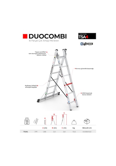 Çağsan 2X6 Basamaklı Duocombi - İki Parçalı Çok Amaçlı Merdiven Tsa4
