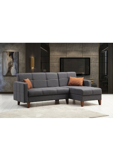 Minarmobilya Polya Sandıklı Bazalı L Köşe Koltuk - Koyu Gri