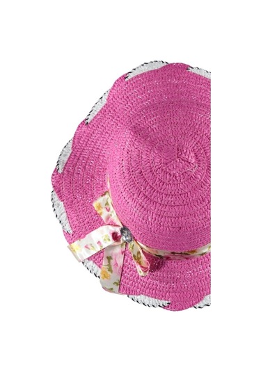 Kız Çocuk Hasır Fötr Plaj Şapka Renli Şık Şapka 8/12 Yaş Fuşya