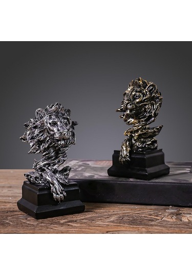 Suntek Magideal Aslan Kafası Heykeli El Sanatları Masa Süsleme Bronz