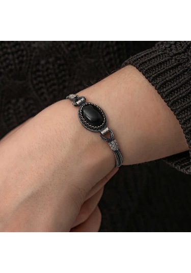 Gümüş Oniks Taşlı Kazaziye Bileklik Gümüş