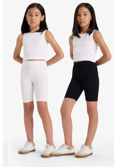 Defacto Kız Çocuk Biker Penye 2li Tayt B7616a825smbk81 SiYAH