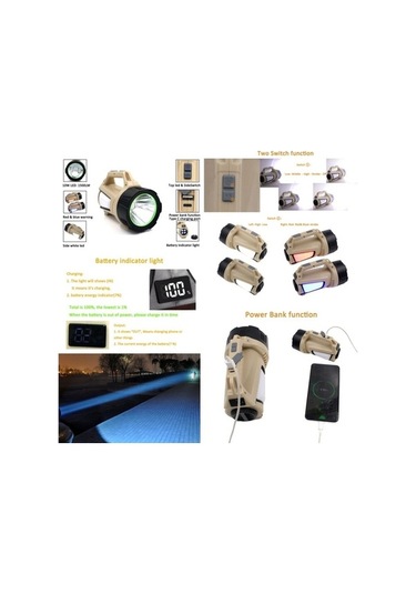 Wondernest T100-a Çok Fonksiyonlu Şarj Edilebilir 1500lm Dijital Ekranlı Led El Feneri Bej Bej