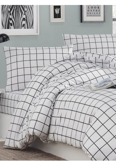 Siyah Kareli Ranforce Pamuk Nevresim Seti Tek Kişilik