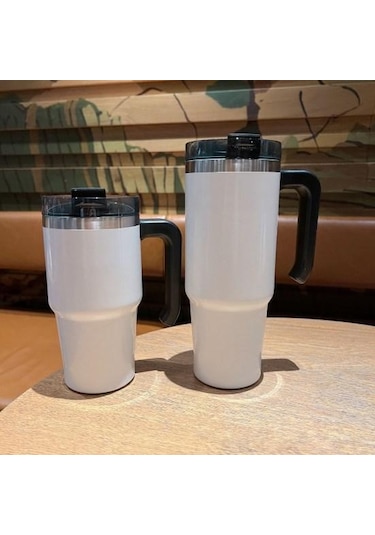 Mor 600/900 Ml Yalıtımlı Bardak Büyük Kapasiteli Sızdırmaz Çift Katmanlı Saplı Paslanmaz Çelik Araba Termal Kahve 900 Ml