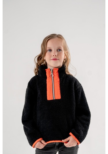 Garnili Peluş Kız Çocuk Sweat 4523 Siyah