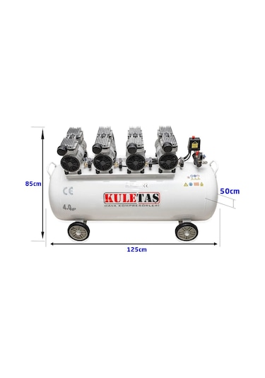 Kuletaş 4 Hp 8 Bar 200 LT Süper Sessiz Yağsız Hava Kompresörü