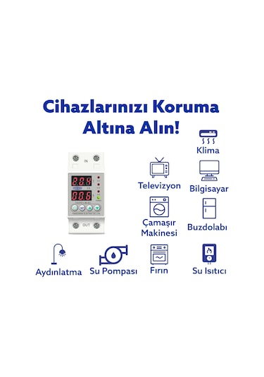 TOMZN Voltaj ve Akım Koruma Rölesi Yüksek Alçak Gerilim Yıldırım Koruyucu Monofaz 40A Elktrk Bekçisi