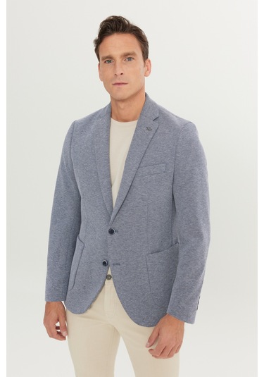 Erkek Lacı Pamuklu Slim Fit Dar Kesim Mono Yaka Armürlü Torba Cepli Blazer Ceket Lacı
