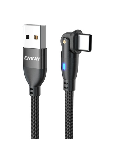 Enkay 180 Derece Dönen Usb'den Type-c 3a Hızlı Şarj Veri Kablosu Led Işıkla, Uzunluk: 1m Kırmızı