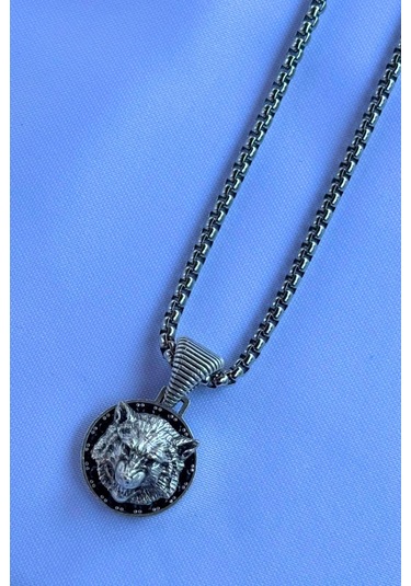 Kurt El İşçiliği Paslanmaz Çelik Zincir Erkek Kolye Gümüş