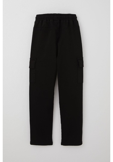 Breeze Erkek Çocuk Pantolon Kargo Cepli Beli Lastikli 6-10 Yaş, Siyah Siyah