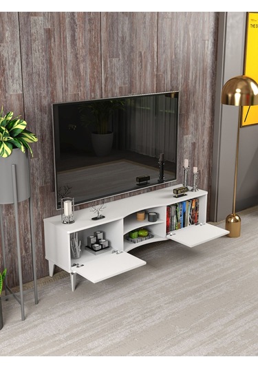 Tv Sehpası Tv Ünitesi Vera Beyaz Çizgili 5053 Beyaz