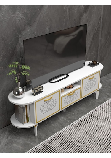 Tv Sehpası Mira Gold 5032 Beyaz 160 Cm 35 Cm 50 Cm Beyaz