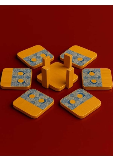 Tantitoni Bambu 6 Parça Standlı Desenli Bardak Altlığı Seti 11.5x11x5 Cm Ahşap