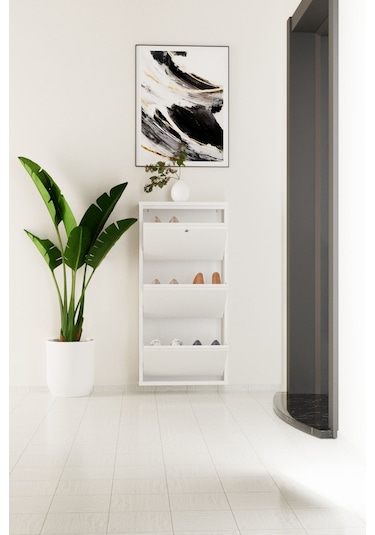 Kilitli 3 Kapaklı Metal Ayakkabılık Beyaz Beyaz