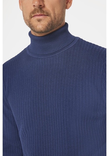 Slim Fit Tam Boğazlı Tüylenme Yapmayan Erkek Lacivert Kazak-29513 Lacivert