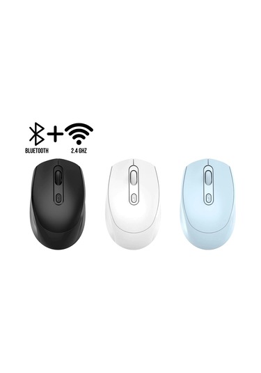 Platoon Pl-1865 Usb Mavi/siyah/beyaz 3 Renk 2in1 Bluetooth Ve 2.4ghz Şarjlı Type-c Girişli Sessiz Kablosuz Mouse Pl-1865