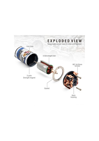 Yunboo 550 Fırçalı Motor, Tırmanma Arabaları İçin Yüksek Tork, Su Geçirmez Paslanmaz Çelik Kasa, Değiştirilebilir Karbon Fırçalar, 16 Dişli