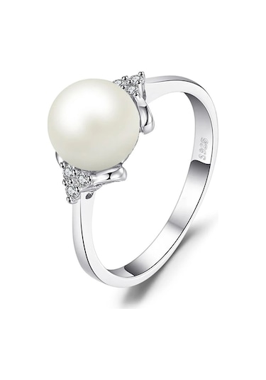 Brezza Lusso Jewelry Zarif Tasarım Diamond Model İnci Kadın Gümüş Yüzük 13