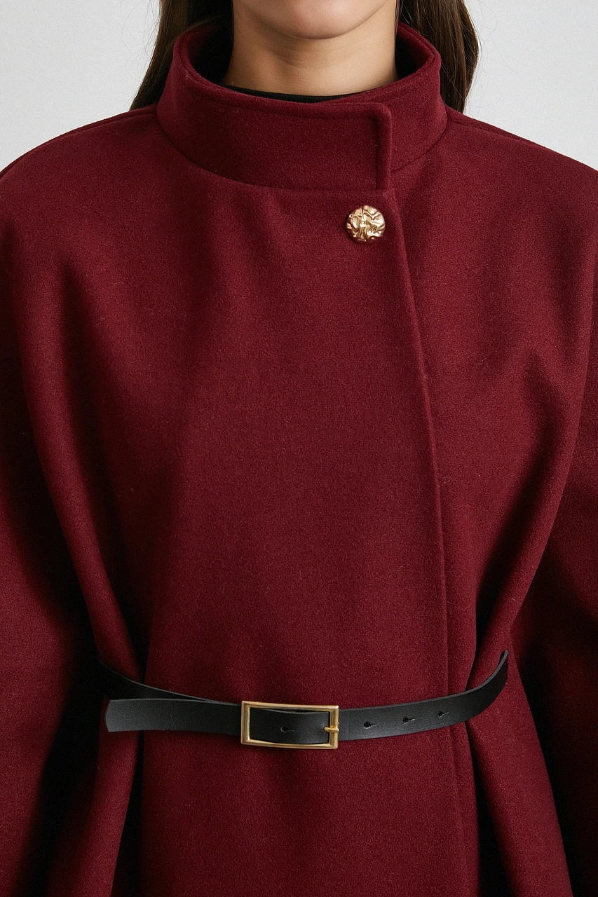 Kemerli Kaşe Panço Bordo Bordo